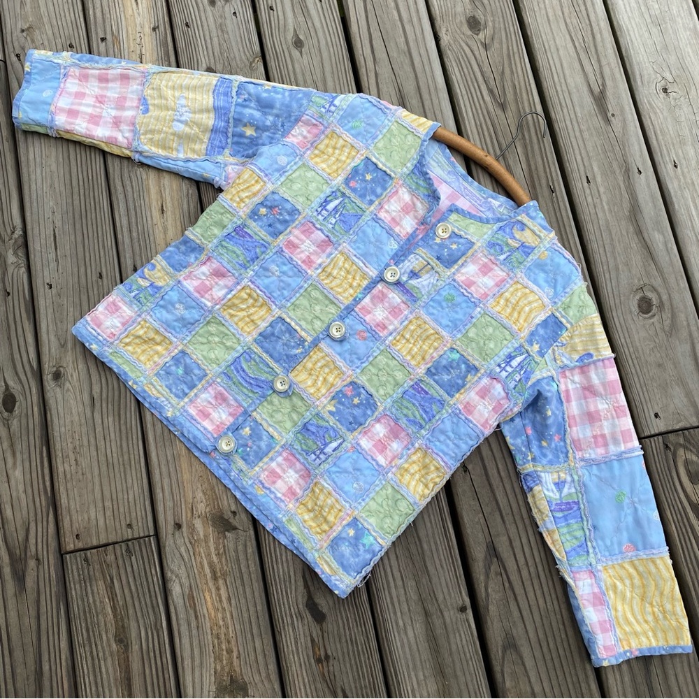Pastel Patchwork Quilted Jean Jacket - Women's Blue Multi